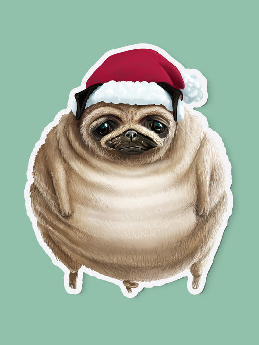 Dicker Mops an Weihnachten — Sticker