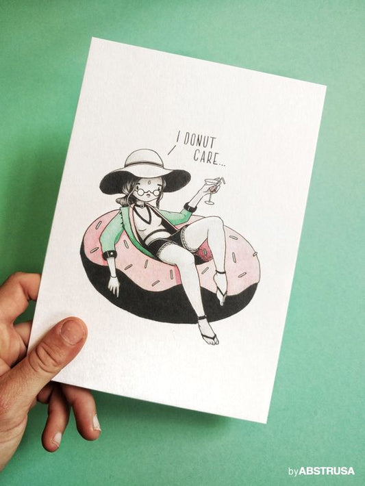 I Donut Care Mädchen — A5 Postkarte